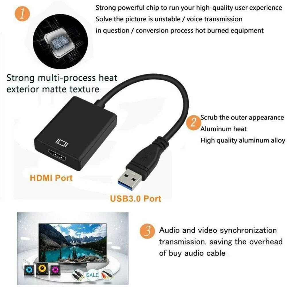 USB to HDMI Adapter, USB 3.0 to HDMI HD 1080P Video Graphics Audio Output